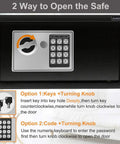 Electronic Digital Security Safe With Induction Light No Nonsense Tough Steel Build For Home Office Or Hotel Wall Or Cabinet Mountable 0.4 Cubic Feet Black showing control panel and instructions for two access methods.