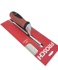 Stainless Steel V Notch Tile Trowel Quarter Inch With Comfort Grip Handle Heavy Duty Rust Proof 11 Inch Length in packaging