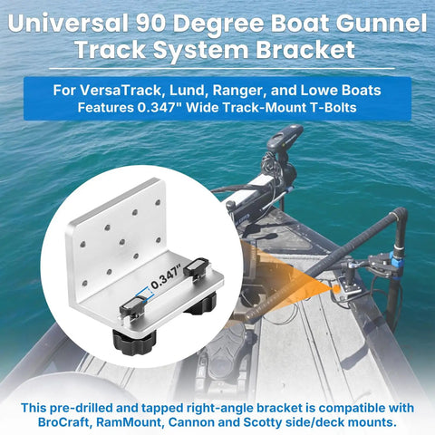 2 Pack 90 Degree Boat Gunnel Track Mount Brackets for Rod Holders, Downriggers, Fish Finders and Marine Accessories, Aluminum Mounting Bases for Anglers, Easy DIY Boat Rig Up and Extra Mounting Spots. 0.347" T-bolts on boat deck