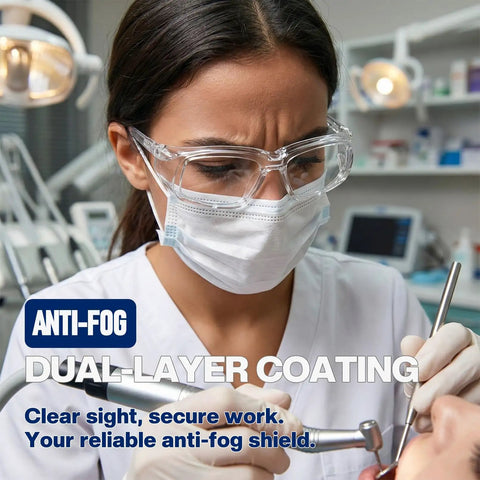 Permanent Anti Fog Safety Glasses With Side Shields For Woodworking Lab Work And Construction, Crystal Clear Vision