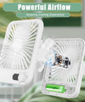 Exploded view of Six Point Eight Inch Portable Personal Desk Fan With Rechargeable Battery Adjustable Zero To One Hundred Speed Control LED Real Time Speed Display Quiet Sleep And Desk Fan For Office Bedroom Travel On Cruise Ships Or Beach Vacations