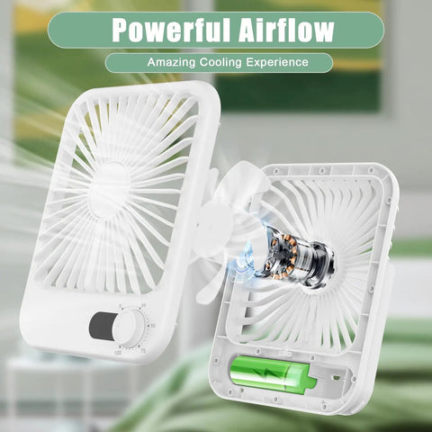 Exploded view of Six Point Eight Inch Portable Personal Desk Fan With Rechargeable Battery Adjustable Zero To One Hundred Speed Control LED Real Time Speed Display Quiet Sleep And Desk Fan For Office Bedroom Travel On Cruise Ships Or Beach Vacations