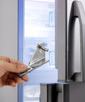 Heavy Duty Cabinet And Refrigerator Door Hinges Stainless Steel Replacement Set close up with fridge door