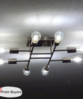 8 Light Modern Sputnik Ceiling Light In Brushed Nickel, Vintage Metal Chandelier showing semi flush mount design