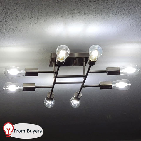 8 Light Modern Sputnik Ceiling Light In Brushed Nickel, Vintage Metal Chandelier showing semi flush mount design