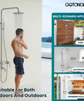 Upgrade Your Shower With A Rugged Stainless Steel 8 Inch Rain Head System Three Function Handheld Spray SUS 304 Brushed Nickel Finish Ceramic Valve Durable And Corrosion Resistant High Flow 1.29 GPM, wall mounted shower system, indoors outdoors.
