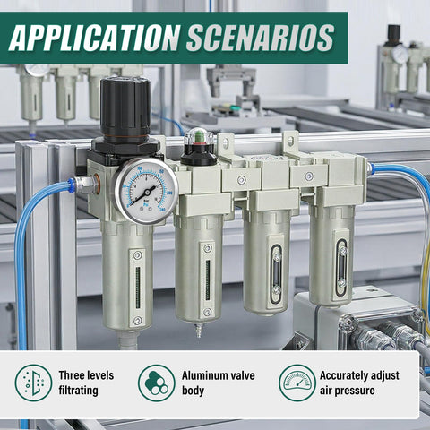 Workhorse Industrial Grade Four Stage Air Drying System setup with gauges and filters for paint spray and plasma cutter