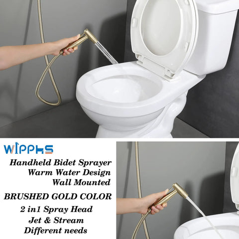 Brushed Gold Handheld Bidet Sprayer For Toilet With Warm Water Stainless Steel Shower Set Featuring Brass Hot And Cold Mixing Valve