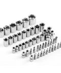 Assorted sockets from 128 Piece General Household Tool Set With Auto Repair Tools In A Plastic Toolbox Storage Case Chrome Finish