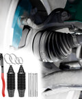 Universal Car Inner Tie Rod Boot Kit With Clamp Pliers, cuttable flexible silicone rack boots installed, showing components