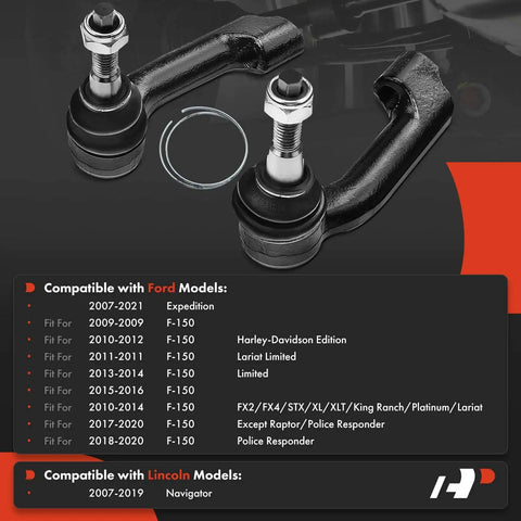 Front Outer Tie Rod End for Ford F-150 2009-2020 (Excludes Raptor), Expedition 2007-2021, Lincoln Navigator 2007-2019, Fix Uneven Tire Wear With Original Dimensions, Easy Install, Front Outer Left and Right, Driver and Passenger, pair