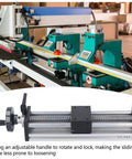 Rock Solid 200mm Stroke Manual Ball Screw Linear Actuator with Handwheel and Rail Guide on lab bench.