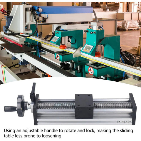 Rock Solid 200mm Stroke Manual Ball Screw Linear Actuator with Handwheel and Rail Guide on lab bench.