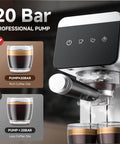 Espresso Coffee Machine With 20 Bar Pressure, LED Touch Screen, Compact Design For Home And Office showcasing brewing function