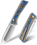Dope Damascus Inlaid G10 EDC Pocket Knife With 3.4 Inch 14C28N Blade, Compound Grind, High Performance Folding Knife For Everyday Carry, Standout Craft And Modern Rugged Style, open and closed view