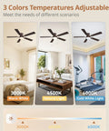 LEDIARY 52inch Ceiling Fans with Light Pull Chain and Remote Control Brown showcasing 3 adjustable color temperatures in room settings.
