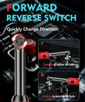 Forward reverse switch on Cordless Three Eighths Inch Drive Ratchet Wrench Set With Dual 2000mAh Batteries, 40 Ft Lb Electric Torque And 150 Nm Manual Torque, 450 RPM, Sixteen Point Eight Volt Variable Speed, 7 Sockets And LED Light For Automotive And Heavy Duty Jobs