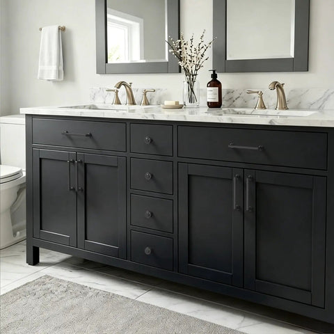 Matte Black Cabinet Pulls Set of 10, 5 Inch 128mm Zinc Alloy Drawer Handles on black bathroom vanity