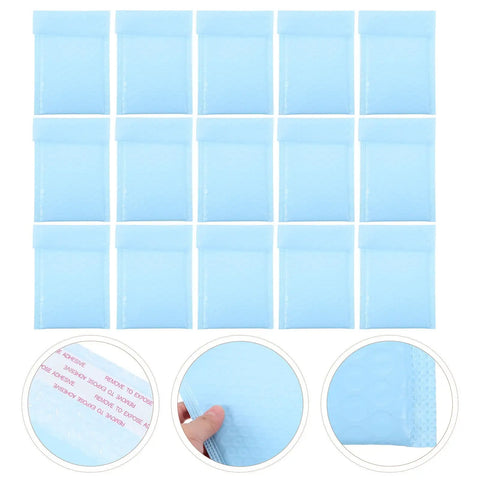 Milk Blue Bubble Mailers 11x15 Plus 4 Inch Self Seal Padded Envelopes with adhesive and bubble protection detail