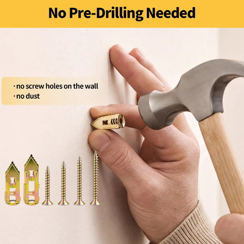 Beefy Contractor Grade 442-Piece Set Self Drilling Drywall Anchors Kit With Screws No Drill Needed Wall Anchors Four Sizes Zinc Plated Expansion Screws And Two Drill Bits Holds Up To 75 Lb, no-pre-drilling wall anchor demo