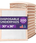 Heavy Duty Disposable Underpads 200 Count 30 X 36 Inches Ultra Absorbent Bed Pads For Incontinence and Senior Wellness with peach color.