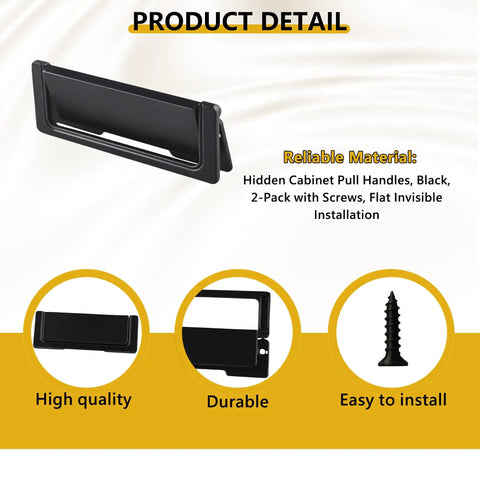 Two Pack Flat Pull Handles 3 Inch Recessed Cabinet Pulls Flush Mount Black With Screws Hidden Drawer Pulls