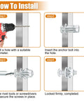 Installation guide for Forty Piece Petal Nut Expansion Screw Set For Hollow Walls And Thin Panels with drill and bolts.