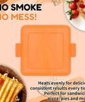 Top view of Heatwave Microwave Toastie Maker With Nonstick Tray And Panini Press Dishwasher Safe Compact 5.5x5.5 Inch Orange.