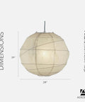 Orb Large Pendant Light With Collapsible Rice Paper Shade 24 Inch Diameter 15ft Cord Modern Ceiling Lighting dimensions shown