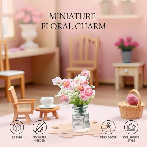 2 Pcs Pink Miniature Flower Vase Set With One Sixth Scale Straight Up Killer Details For Dollhouse Decor Fairy Garden And Diorama Accessory Featuring Super Chic Micro Landscape Vibes And Cozy Room Styling in a dollhouse setup.
