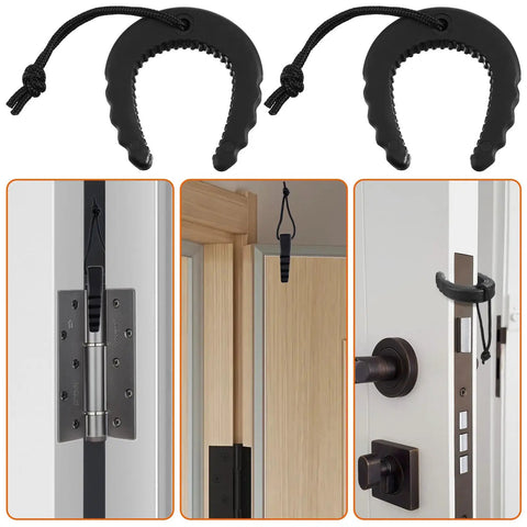 2 Pack Rock Solid Rubber Door Stop Wedges, Non Slip Security Jam Blockers With Heavy Duty Paracord Handles For First Responders, Rapid Emergency Egress And Straight Up Home Privacy, Black on doors