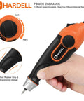 Compact 24W Engraving Pen Delivers Badass Performance At Five Speeds Includes Three Hella Durable Tungsten Carbide Bits For Crisp Etching On Metals Stone Glass And Wood Boasts A Cushioned Grip Handle Straight Out Of Box Ready, showcasing ergonomic design and speed adjustment dial.