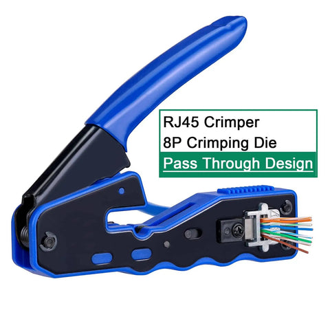All In One RJ45 Crimp Tool Kit For Pass Through Connectors Pro Level Ethernet Crimper With Cat6 Cat5 Cat5e Support