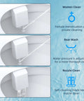 Diagram showing Non Electric Toilet Bidet Attachment With Dual Self Cleaning Retractable Nozzles And Adjustable Water Pressure Cold Water Wash.