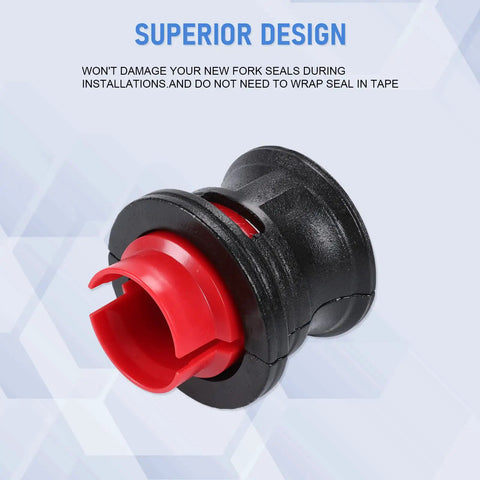 Close-up of a black and red plastic adapter from Must-Have 14-Piece Universal Fork Seal Driver Tool Kit For Motorcycles And Bikes Six Size Adapters