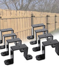 Beefy 4x4 Post Brackets Set 8 Pack U Fence Brackets For 3.5x3.5 Inch Wood Posts 12 Gauge Steel Strap Ties Black Powder Coat shown outdoors