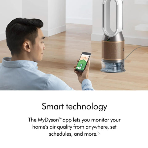 Person using smartphone app to control All In One Air Purifier Humidifier And Cooler For Home With De NoX Filtration And HEPA H13