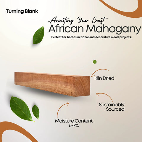 Two-piece African Mahogany turning blanks, 2" x 2" x 12", kiln-dried hardwood for woodturning.