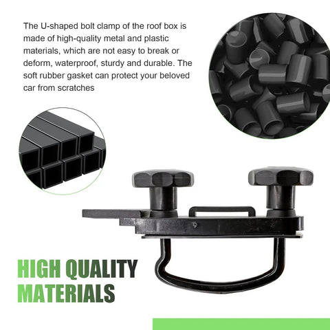 Rooftop Cargo Carrier Mounting Clip Kit With U Bolt Clamp Back Plate Quick Release Strap Protective Pad And Lock Nut For Cars And Vans Outdoor Roof Rack Accessory Black
