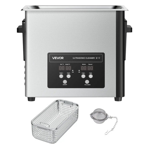 6L Stainless Steel Ultrasonic Cleaner With Digital Display And Cleaning Basket Kicks Grime Off Jewelry Watches And Tools Using Smooth 40 khz Waves To Keep Your Everyday Gadgets Spotless Without The Headache machine with digital controls and cleaning basket.