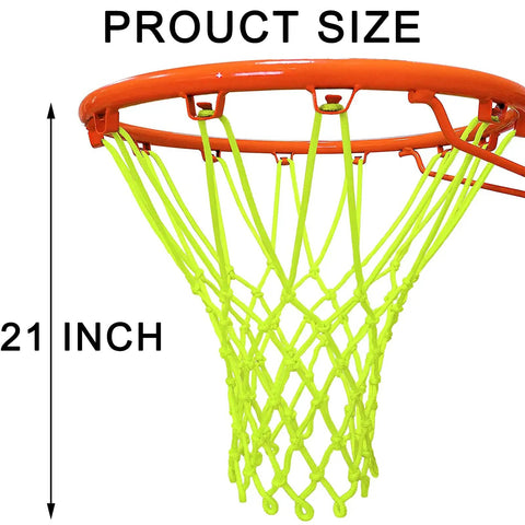 Glow Night Light Basketball Net For Outdoor Hoops, Luminous Nylon Net, Portable Sun Powered, Official Size 21 Inch, 12-Loop Rim Net.