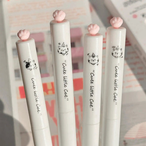 Dope Cute Twistable Cat Paw Pens Set 0.5mm Black Gel Ink Smooth Writing Kawaii Cartoon Kitten Pens with pink paw toppers