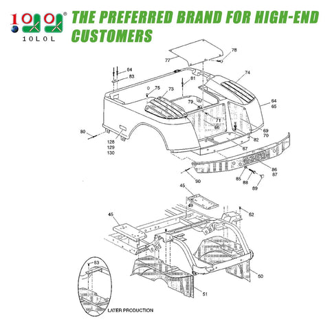 Diagram of Golf Cart Rivet Kit For EZGO TXT 1994 And Later Complete Body Hardware Set showing assembly components.