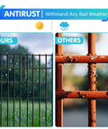 Comparison of No Dig Fence For Dogs And Small Pets 28 Ft Long 17 In High Metal Barrier Panels With 1.2 Inch Gap Guard Rustproof and rusty fence.