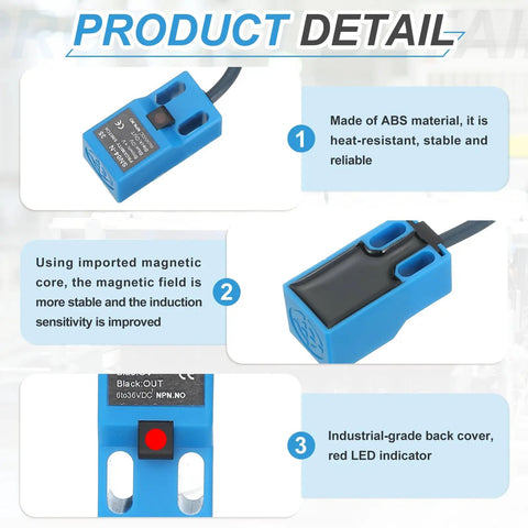 Inductive Proximity Sensor 4mm Range DC 6 36V 3 Wire NPN NC Normally Closed Blue Housing With LED Indicator detailing features