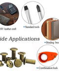 Top Shelf Bronze Chicago Screws M5 5Mm Fifty Piece Rivet Kit For Leather Crafting with tools and applications.