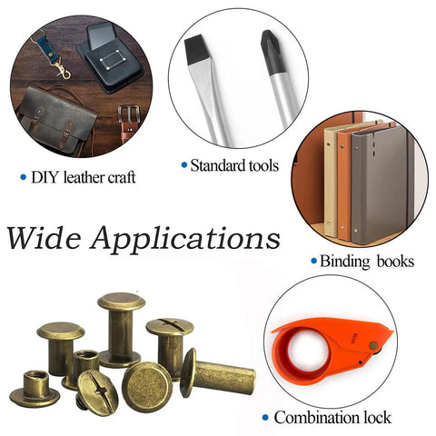Top Shelf Bronze Chicago Screws M5 5Mm Fifty Piece Rivet Kit For Leather Crafting with tools and applications.