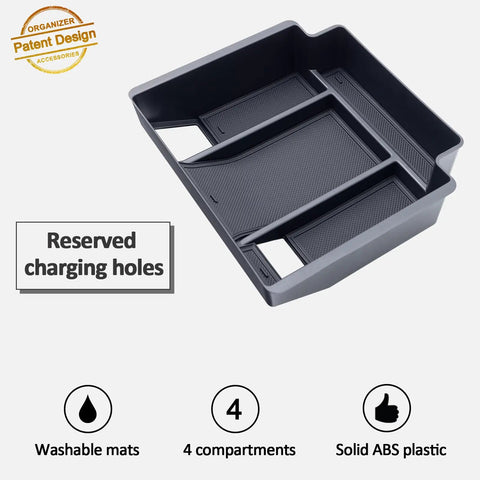 Full Size Console Tray With 2-Layer Storage For 2022-2026 Silverado Sierra 1500 And 2024-2026 2500HD/3500HD with four compartments