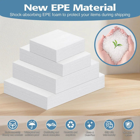 Stack of foam sheets from Move Day Must Have Moving Dish Packing Supplies Kit with 540 foam pouches and sheets in various sizes.