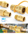 Half Inch Natural Gas Quick Connect Fittings Kit With Solid Brass Propane Hose Adapter For Grill And Heater Includes Male And Female Couplers With Dust Cap For Leak Free All Season Use
